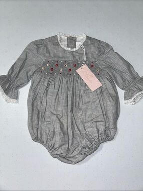 NWT Antoinette Paris Baby Girl Holiday Grey Anastasia Smocked Bubble 9 Months
